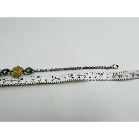 2 Tone Coin Disc Necklace Bracelet Rhinestone Boho Matte Brass Gold Silver disk - Picture 13 of 15